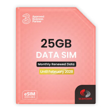 Three 25GB Data SIM Card – for Portable WiFi, Routers & Phones – Preloaded Monthly Until February 2028 – Dual Network (Three & Vodafone) Stronge