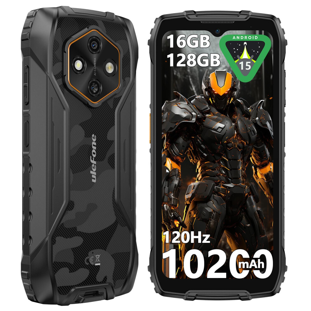 Ulefone Rugking 4 Pro Rugged Smartphone, 128Gb 2Tb Expand, 10200Mah Dock Charging Android 15 48Mp Waterproof Camera, 120Hz 6.56" Tough Screen, 4G Sim 5009293320814