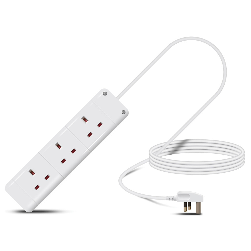 Eagle Three Gang Mains Power 13A Extension Socket To 13A Uk Plug Lead Cable, British Standards Bs1363 3M 5002418008918