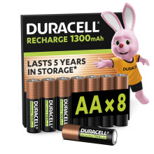 Duracell AA Rechargeable Batteries (Pack of 8), 1300 mAh NiMH, 2000 cycles, pre-charged, Long Lasting Power with a 0% plastic 100% recyclable packagi
