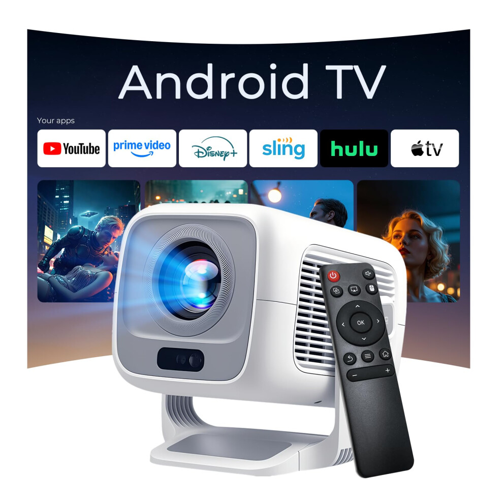 [Native 1080P/Ai Auto Focus] Smart Projector For Bedroom, 600 Ansi 4K Support, Wifi 6 And Bluetooth 5.4, Android 11 Os Built-In Apps, Auto Keystone 2 5001552392013