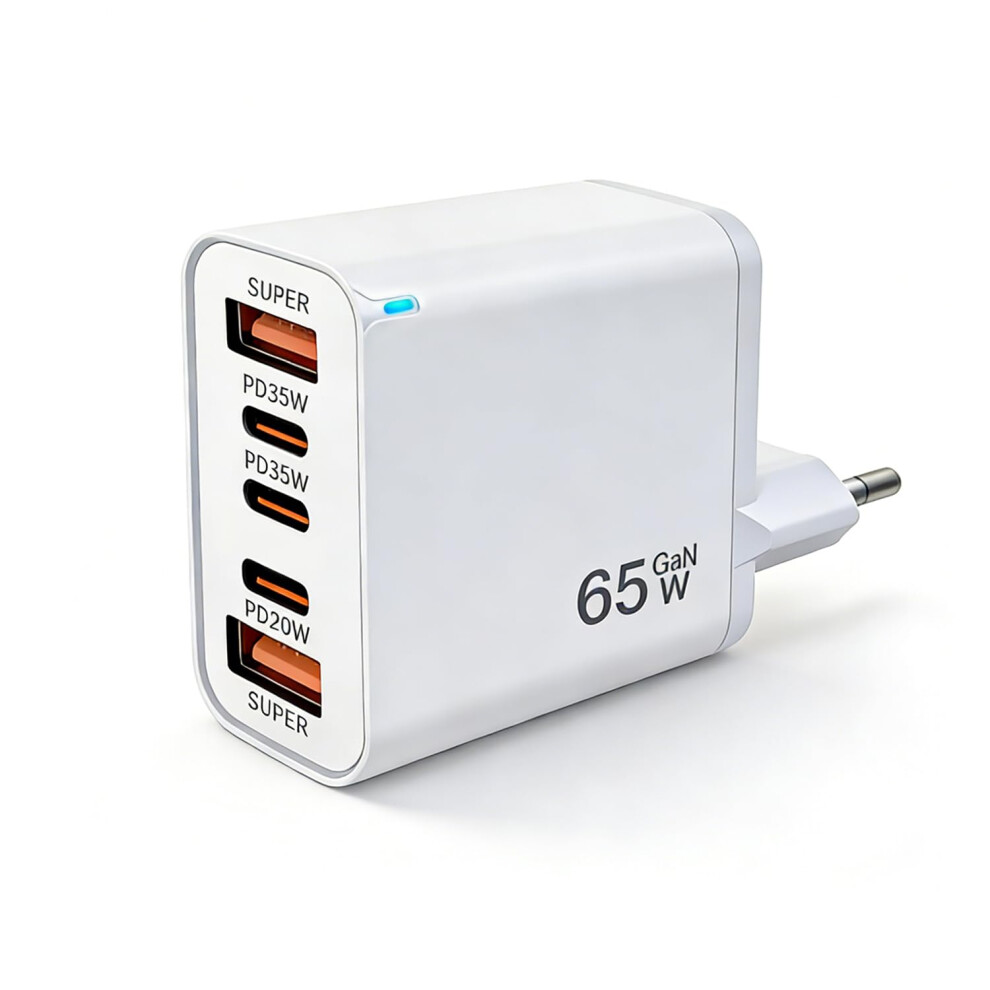Eu Travel Adapter Charger, 65W Power Plug With Multiple Ports, Supports Simultaneous Fast Charging For 2 Devices, With 3 Usb-C And 2 Usb-A Ports, Eur 5006533069830