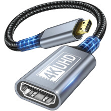 ZEENVIC Micro HDMI to HDMI Adapter, 4K@60Hz 1440P@144Hz Micro HDMI Male to HDMI Female Adapter, HDR ARC 3D, Compatible with Raspberry Pi 5/4, GoPro C