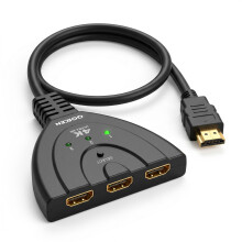 QGECEN HDMI Switch 3 Port, 4K 30hz HDMI Switcher Selector with 56cm Cable, 3 In 1 Out HDMI Splitter Hub, Auto-Switch & Manual Switch, Gold-Plated, fo