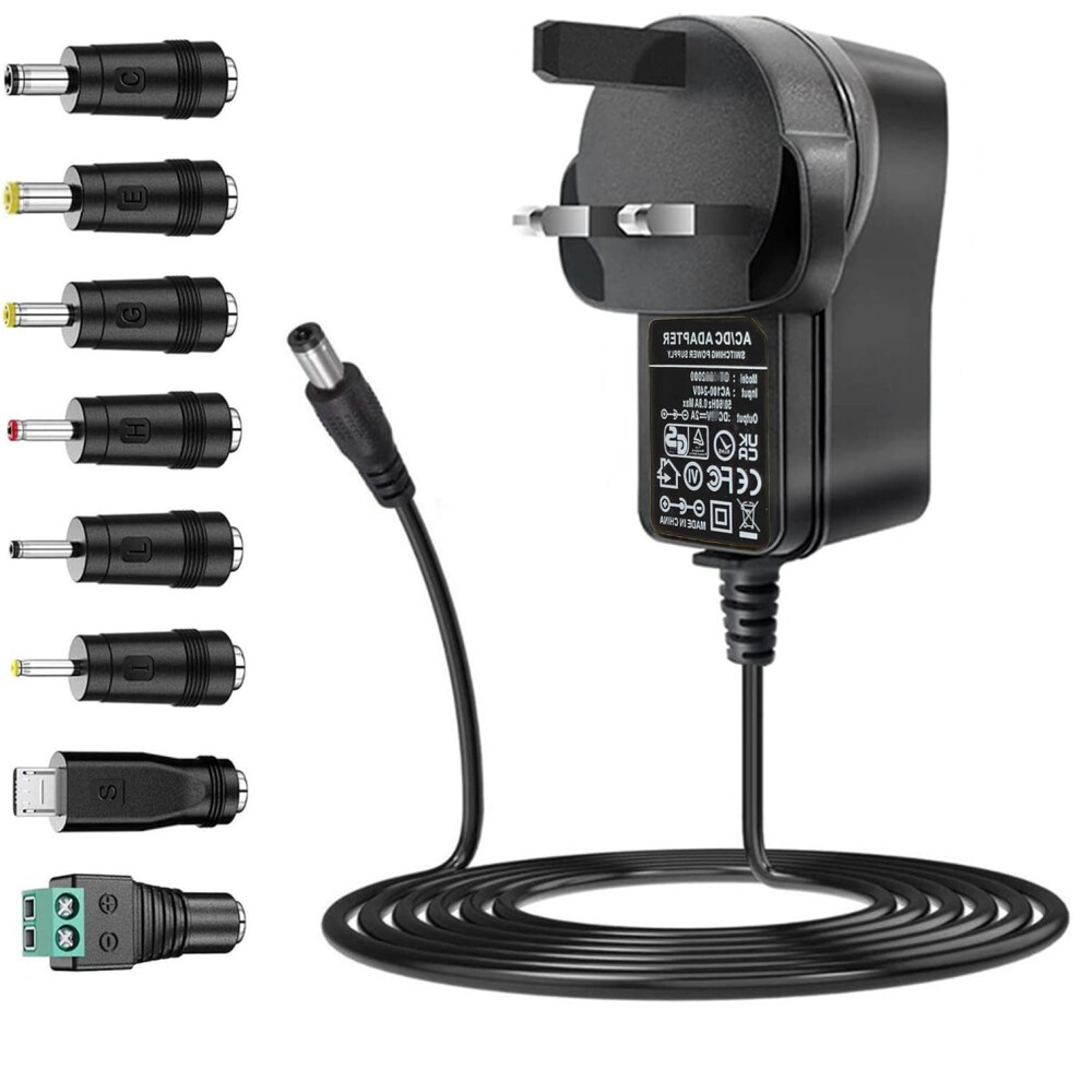 6V 2A Power Supply Ac Adapter With 8 Interchangeable Plugs Dc In 6V 2A 1.5A 1A 500Ma 400Ma 200Ma 100Ma Compatible With Omron Blood Pressure Monitor 6 5006061263205