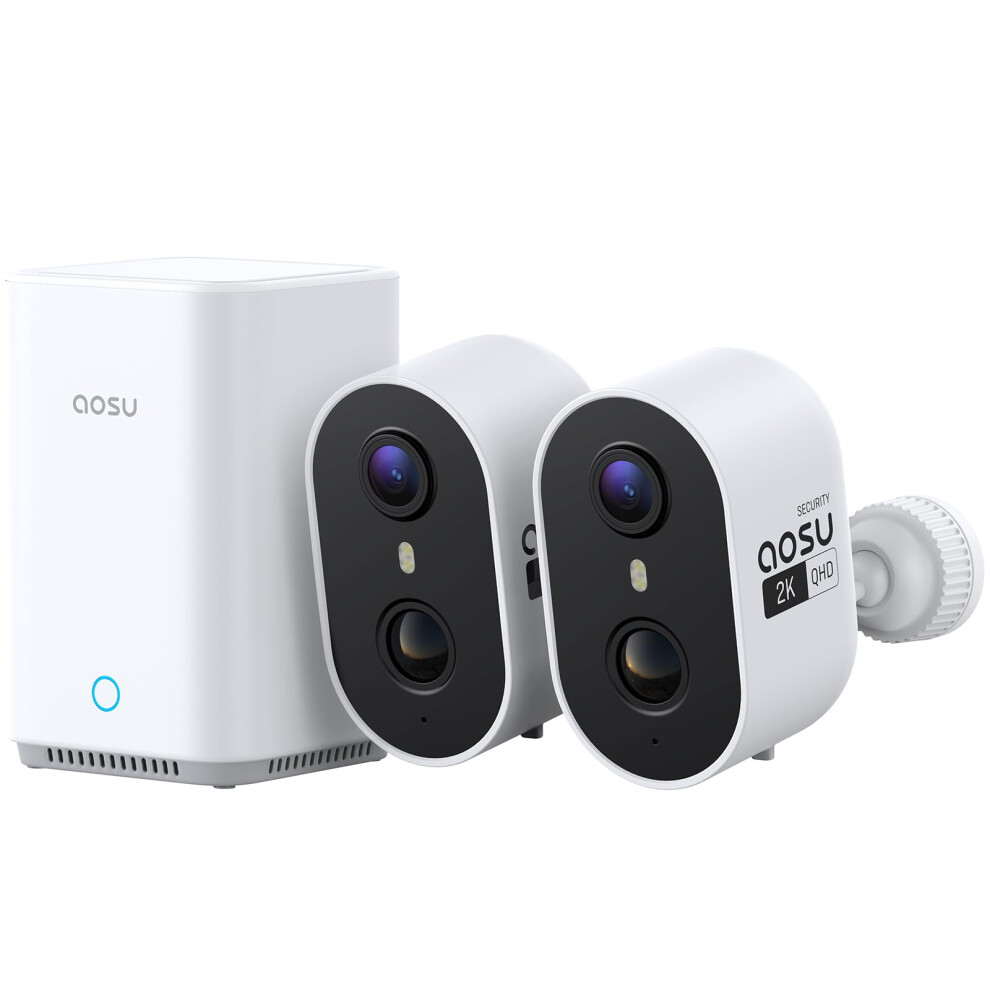 Aosu 2K Security Cameras Wireless Outdoor Indoor, 2 Cam Kit & 2.0 Aosubase, 120 Days Local Storage Expandable, No Subscription Required, Sound & Ligh 5003390802044