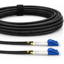 Elfcam - 70m/229.6ft Outdoor and Indoor Shielded Armored Fiber Optic Cable LC/UPC to LC/UPC OS2 Singlemode Duplex 9/125μm LSZH, Black 70 Meters