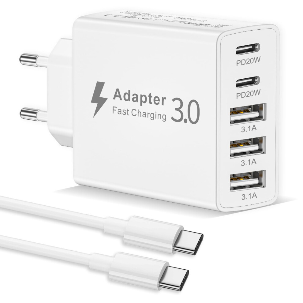Eu Travel Adapter Charger, 50W European Plug Adapter Fast Charger With 2 Usb C&3 Usb A, European Wall Adaptor Eu Adaptor Usb Plug Fast Charging With 5001038982868