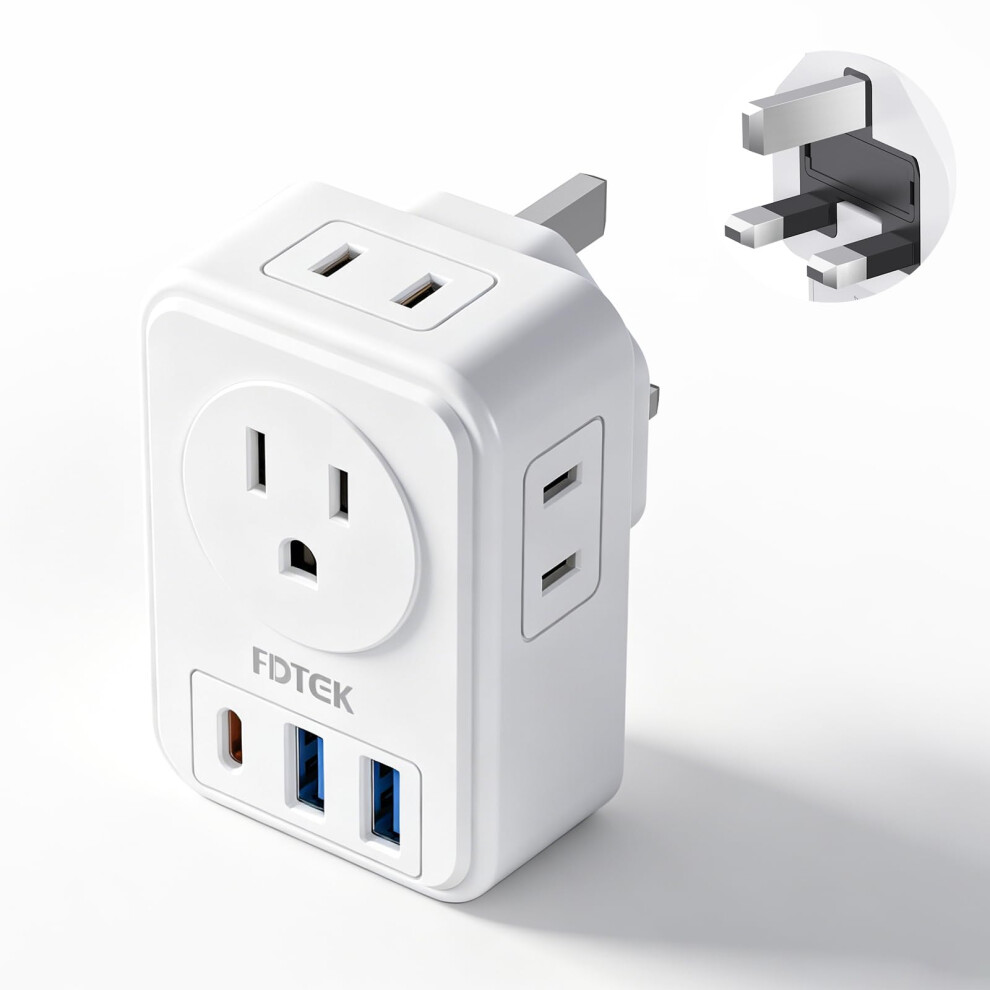 Us To Uk Plug Adapter With 3 Usb Slots, Fdtek Usa To Uk Travel Adapter With 13A Fuse, Type A/B To Type G Plug Adaptor For America, Canada, Mexico, Ja 5007309435866
