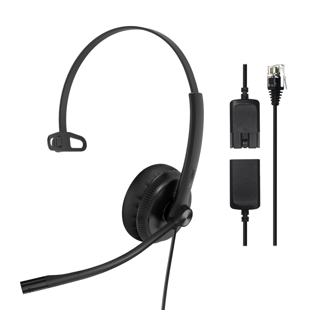 Yealink Yhs34 Phone Headsets For Desk Phones,Qd To Rj9 Office Headset With Mic,Compatible With Poly/Snom/Grandstream,Telephone Headset For Work,Leath 5005640739346