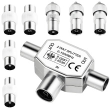 8 PCS TV Aerial Splitter, 2 Way 1 Female to 2 Male TV Ariel Connections With 7 PCS TV Aerial Connector, Digital Signal Antenna Splitter, Ariel Connec