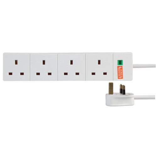 pro elec 4 Gang Surge Protected Extension Lead, White 2m