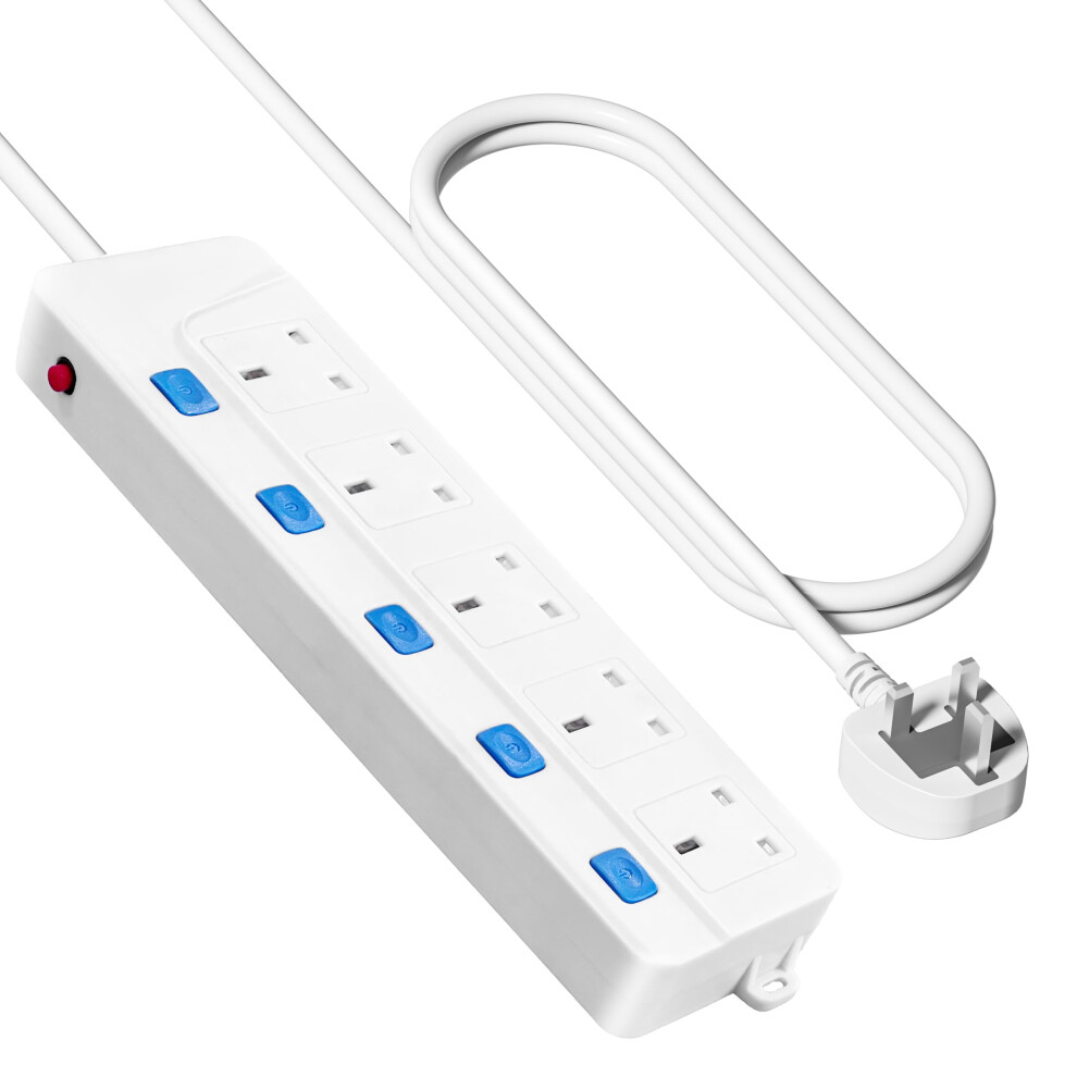 Extension Lead With 5 Universal Socket | Surge Protected Extension Board With 5 Ac Outlets With Individual Switch And Protection | Wall Mountable Ext 5003404548647