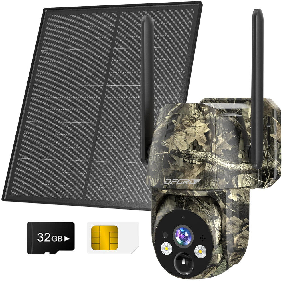Dfgrd 4G Lte Cellular Security Camera Outdoor Solar, 2K Hd Ptz Wildlife Camera Wireless Trail Camera With Night Vision, Pir Motion Detection, 0.2S Tr 5005241205394
