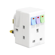 3 Way Plug Adapter UK, Plug Adapter with Individual Switches, Multi Plug Adaptor Surge Protected, Plug Extension Socket for Home, Office, Kitchen,Sch