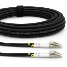 Elfcam - Fibre Optic Cable in Reinforced Steel for Outdoor and Indoor use, LC/UPC to LC/UPC, OM3, Multimode Duplex, 50/125um, Black, (100 M).