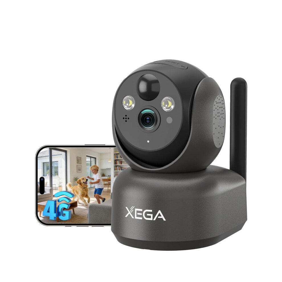 Xega 4G Lte Cellular Security Camera, No Wifi Battery Powered Wireless Cctv For Outdoor Indoor Home/Pet/Baby/Garage, 2K Hd Ptz Camera, Motion Detecti 5003420106944
