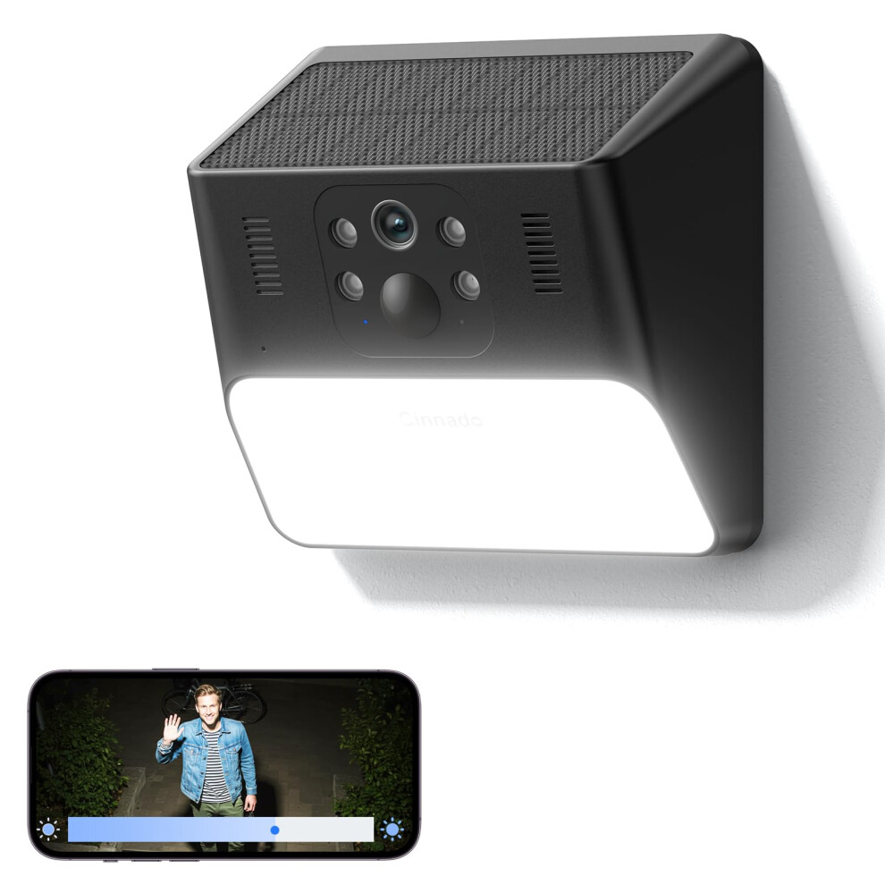 Cinnado Solar Wall Security Camera Outdoor Wireless, 2K Cctv Camera Systems House Security, Smart Pir Detection, Color Night Vision, Ip65 Water Light 5008596114533