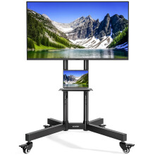 ECOTINY Rolling TV Stand for 32–85" Screens — Supports 70 kg TV, Stable Mobile TV Cart with Shelf & Locking Wheels, Floor TV Stand for Home, Meeti