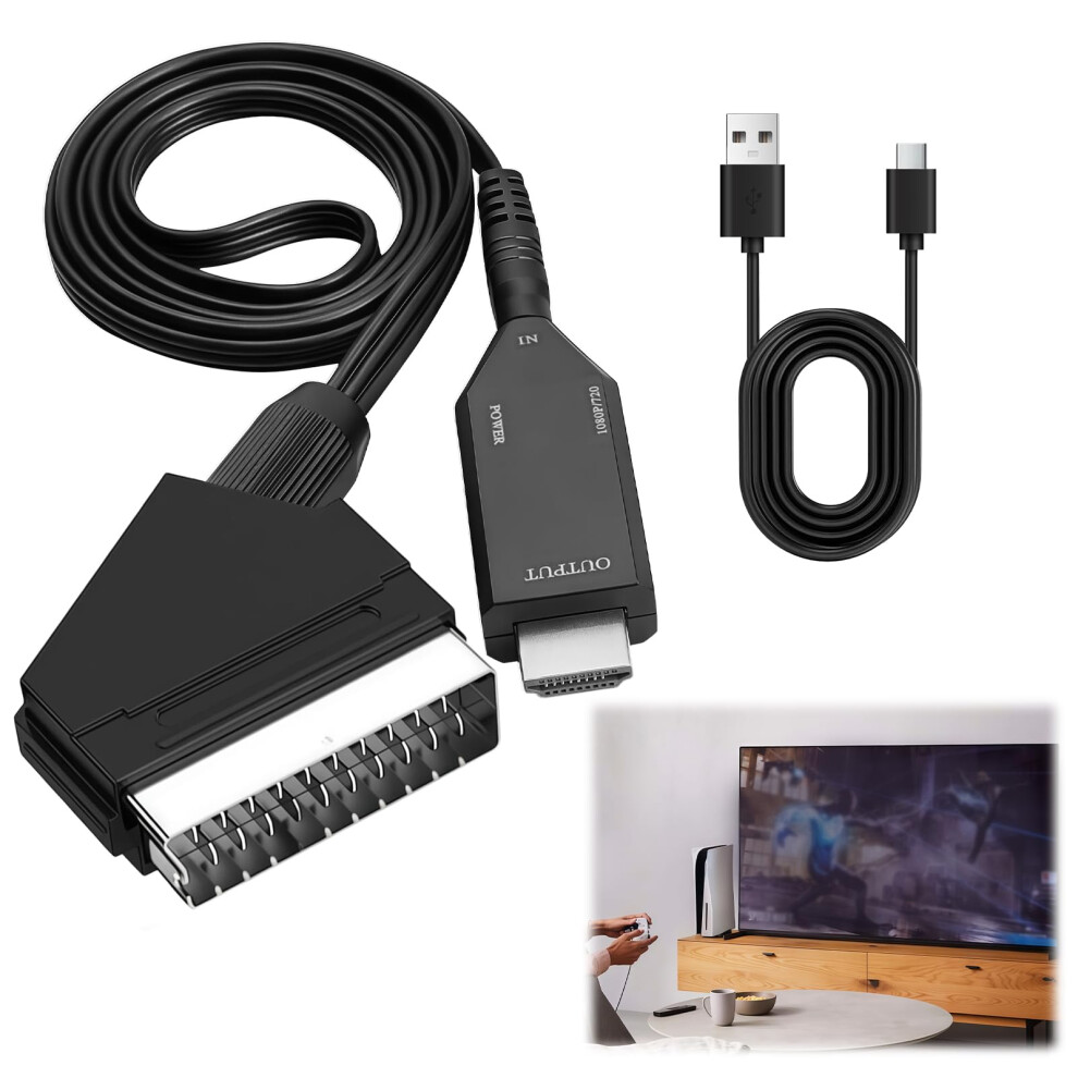 Scart To Hdmi Converter Scart To Hdmi Adapter For Tv All-In-One Video Audio Scart Input To Hdmi Output Lead With Usb Cable Supports Hd 720/1080P For 5005621950524