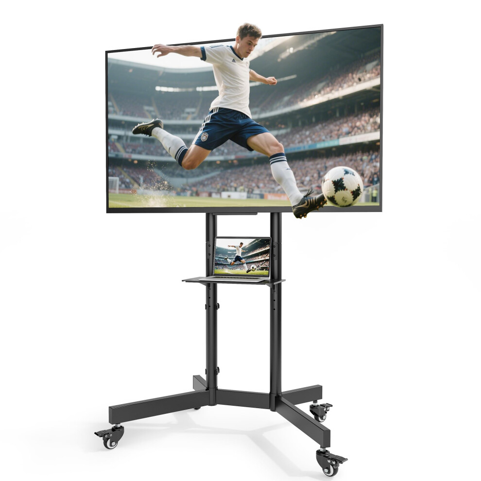 Ecotiny Heavy Duty Tv Stand On Wheels For 32Â86 Inch Tvs Up To 90Kg, Portable Tv Floor Stand With Laptop Shelf, Tilt Height Adjustable Tall Tv Stand 5000592041400