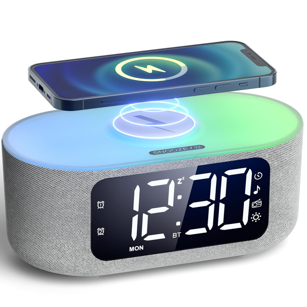 Liorque Alarm Clock Bedside With Qi Wireless Charging Smart Alarm Clock Led Display, Fm Radio, Bluetooth Speaker, Mains Powered, Auto Dimming, Dual A 5001269138485