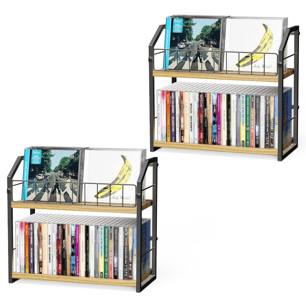 Photos - Accessory TJ.MOREE 2 Tier Vinyl Record Holder, 56 Capacity CD Rack/Storage/Holder, Industrial Retro Carbon Steel/Wood, Space Saving De