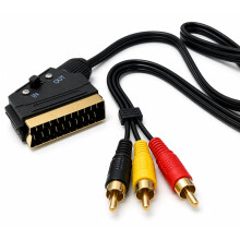 DRUT 1.5m Switchable SCART to 3 x RCA Audio/Video Cable – Compatible with TV, DVD, VCRs, & Game Consoles 5ft