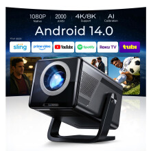 2000 ANSI Native 1080P Smart Projector, 4K Supported, Android 14 projectir Mini Projector with WiFi & Bluetooth, Auto Focus, Keystone, 4k projector H