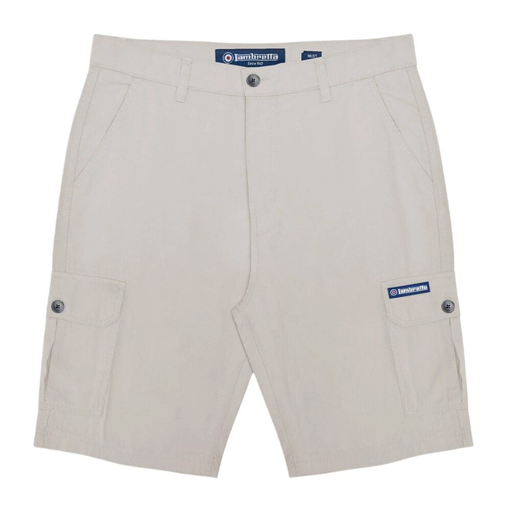 Lambretta (40R, Oatmeal) Mens Rubberised Logo Cargo Shorts