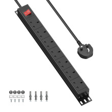 7 Way Power Strip with Switch, 13A Heavy Duty Extension Lead, Metal Housing PDU with Surge Protection & Adjustable 180 Mounting Bracket, Ideal for 1