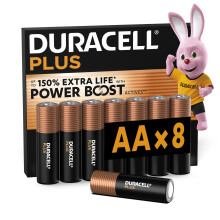 DURACELL Plus AA Batteries (8 Pack) – Alkaline Batteries 1.5V – Up to 150% Extra Life with POWER BOOST Actives– Reliability For Everyday Devices