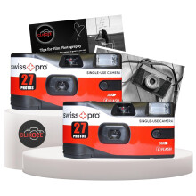 Disposable Camera Bundle with Swiss+Pro Disposable Camera Single-Use Film Cameras with 27 Exposures and Clikoze Disposable Photography Tips Card (2 P