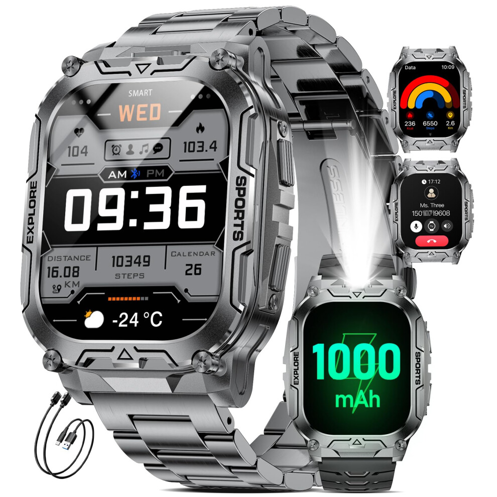 Photos - Cable (video, audio, USB) HIRREO TX12 Smart Watch for Men, 1000 mAh Battery/LED Flashligh Military Smart Watches, 2.01'' HD Fitness Tracker, 100+ Spor