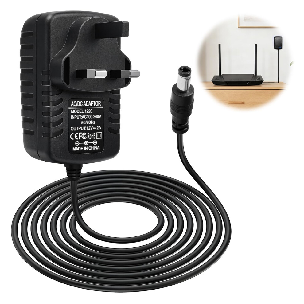12V 2A Power Supply Adapter, Ac 100-240V To Dc 12V 2A 24W Power Adapter 5.5Mm X 2.1Mm Uk Plug Psu, 1M Charger Cable For Cctv Camera Dvr Nvr Monitor A 5009799172429