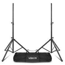 2x Vonyx LS01K Tripod PA Speaker Stands with Carry Bag, Adjustable Height up to 1.75m, 30kg Capacity, Sturdy Steel Build, Fits 35mm PA/DJ Speakers, S