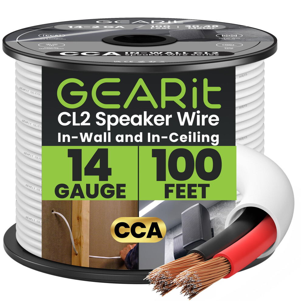 Gearit 2X2.5mmâ² Speaker Cable 30.48 M/100 Ft, Cl2 Rated In-Wall Cca Speaker Wire, Color Coded 14Awg Wire For Home Cinema, School, Church & Commercial 5003203181212