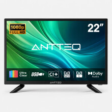 Antteq 22 Inch TV FHD, Full HD 1080P Television Freeview DVB-T2-C-S2 Dolby Digital Audio, LED Backlighting Display, HDMI VGA PC Audio SCART USB Recor