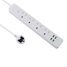 Pixezo Extension Lead | Extension Lead with USB Slots | Surge Protected Extension Lead with 4 AC Outlets and 4 USB Ports (3.7A/5V) Wall Mountable Ext