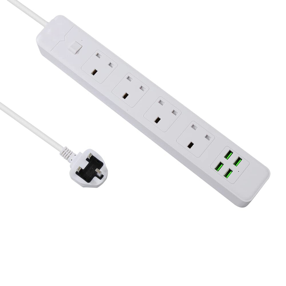 Pixezo Extension Lead | Extension Lead With Usb Slots | Surge Protected Extension Lead With 4 Ac Outlets And 4 Usb Ports (3.7A/5V) Wall Mountable Ext 5004010663328