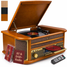 Denver 10-in-1 Retro Vintage DAB Bluetooth Wooden Radio Record Player With Speakers – DAB+ Radio, FM, Record Player, Cassette & CD Player, AUX IN, M