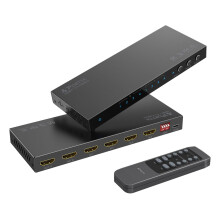PORTTA HDMI Matrix 4 in 2 out 4K 60Hz 4:4:4, 4x2 Switch Splitter with optical 3.5mm Audio Extractor, 16 EDID Modes, IR Remote Support HDMI 2.0b, HDCP