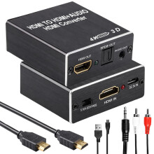 HDMI Audio Extractor Splitter, HDM Converter, 4K 2K@30HZ 3D HDMI to Optical Digital Toslink SPDIF Splitter Adapter with RCA 3.5mm Stereo Audio Jack f