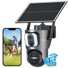 Xega 4G【Dual Lens】 Security Camera Outdoor With SIM Card, 14400mAh Solar Powered Wireless No WiFi Cam, 2K HD PTZ CCTV With Human Detection Light S