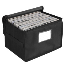 bruwaa 7-inch Vinyl Record Storage Box,Record Storage Case with Lid & Handles, Stackable & Collapsible Records Crate Holds up to 60 LP Records, Orga