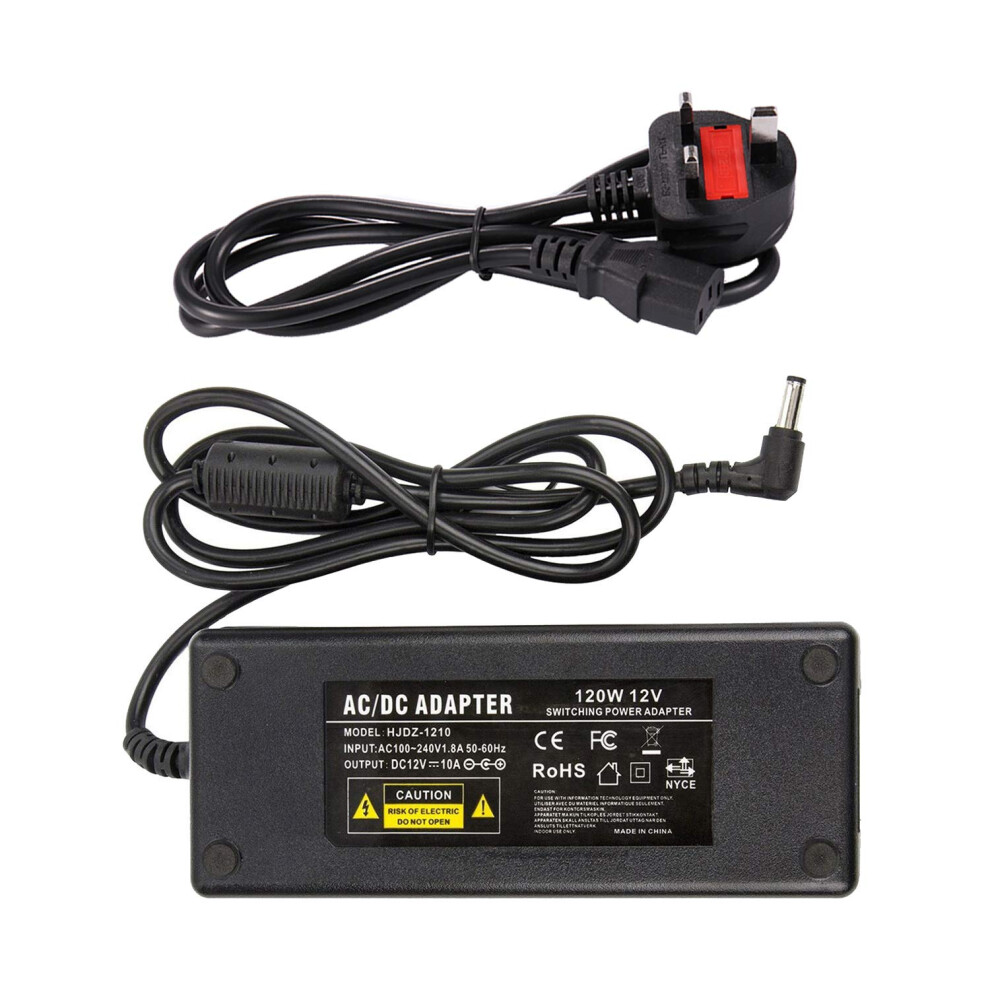 Photos - Cable (video, audio, USB) COOLM 12V 10A Power Supply UK AC Adaptor 100-240V 50-60HZ DC 12V 120W Adapter Transformer 5.5x2.5mm DC Output Jack for LED S
