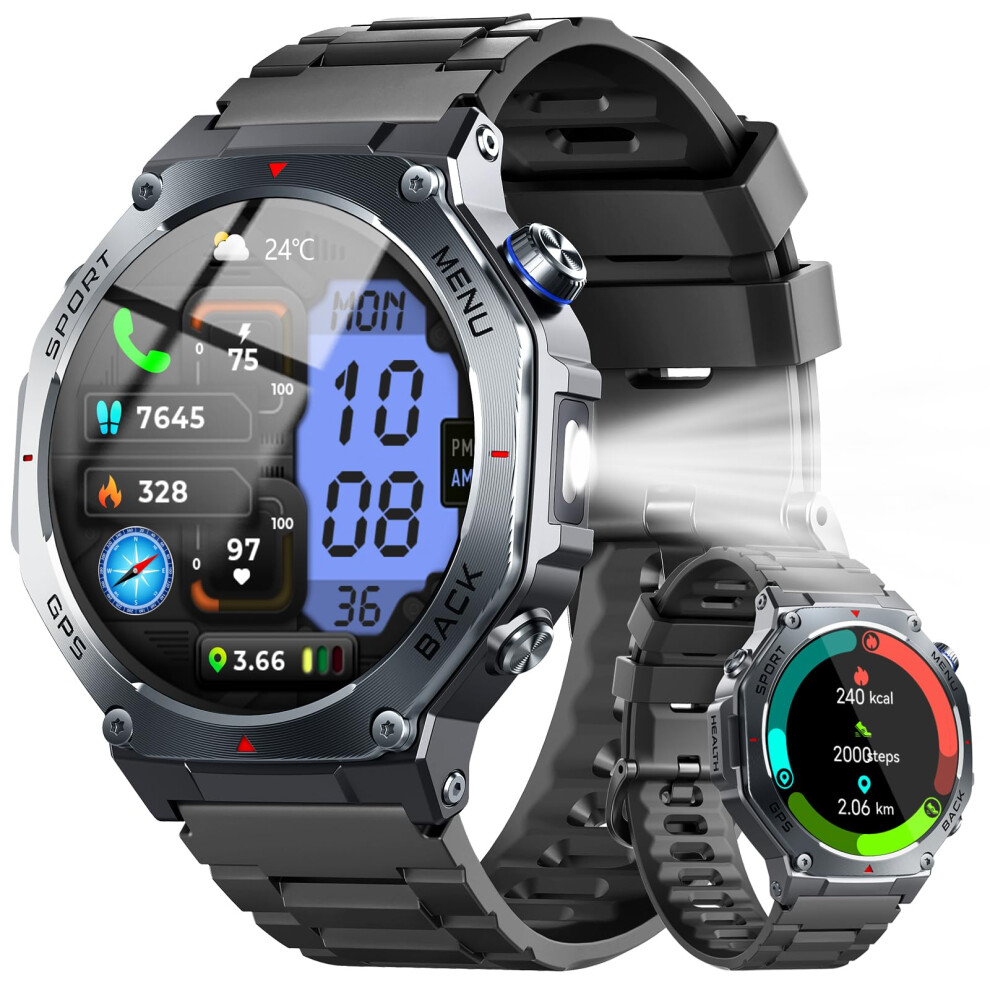 Gps Smart Watch For Men, 1.43" Amoled Military Fitness Watch, Smartwatch With 5Atm Waterproof, 130+ Sports, Heart Rate/Sleep/Spo2 Monitor, Bluetooth 5009337503234