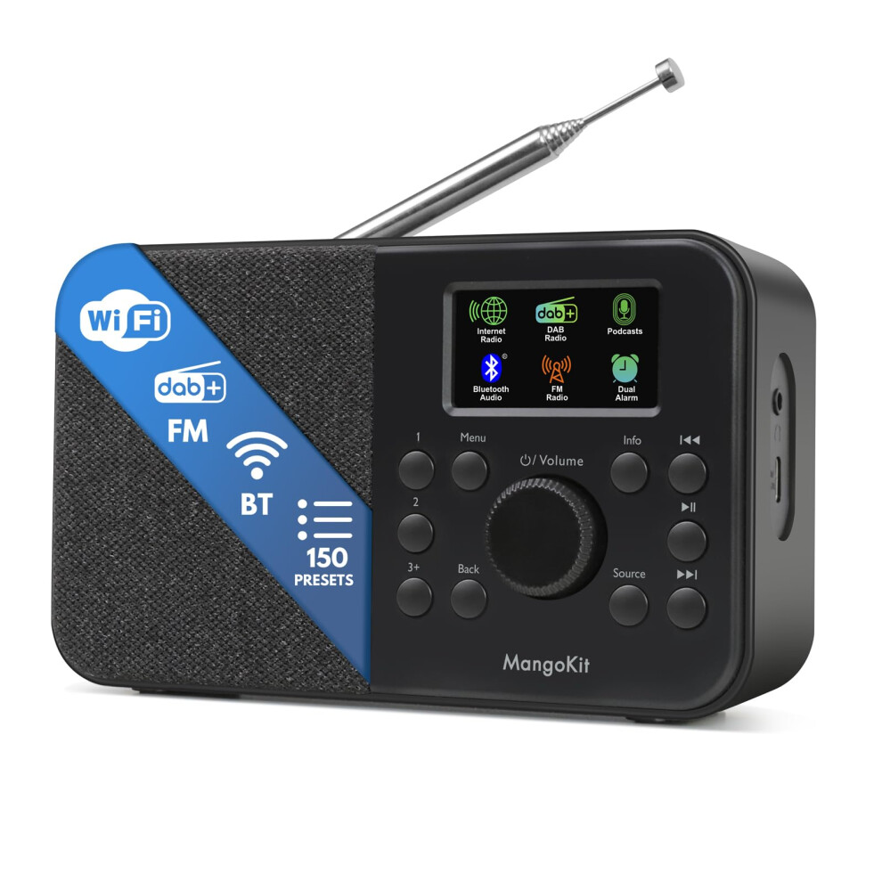 Mangokit Sr-L Portable Dab Radio With Bluetooth 5.3-Dab+, Fm & Internet Radio With Wifi, Podcasts,150 Presets, Alarm Clock Radio, Kitchen Radio With 5001989197588