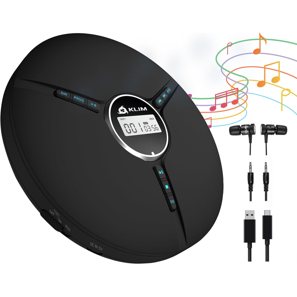 Klim Discman Portable Cd Player With Headphones, Built-In Battery - New Version - Discman Players For Home, Car - Compatible W/Sd Card, Cd, Cd-R, Cd- 5008597920584