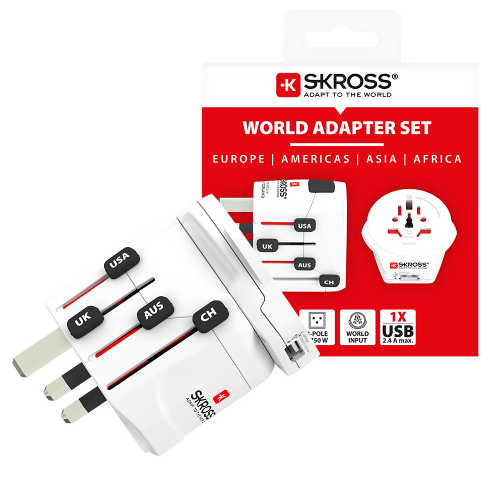 Skross Pro World & Usb Travel Adapter, Universal Travel Adapter With 1 Usb A Port, International Adapter For Uk, Eu, Usa, Aus & More. 5009887577594